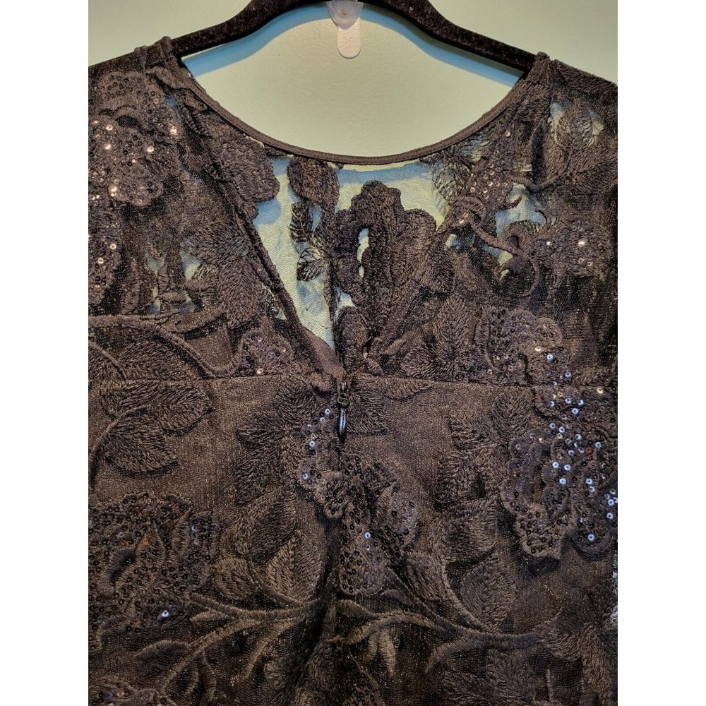 NWOT Dress The Population Black Evening Formal Maxi Dress Sequins Lace Slit XS - Picture 7 of 8
